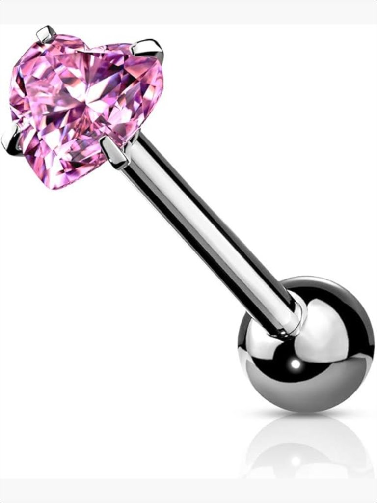 14 Gauge Surgical Steel Barbell Tongue Ring With Heart Cz
